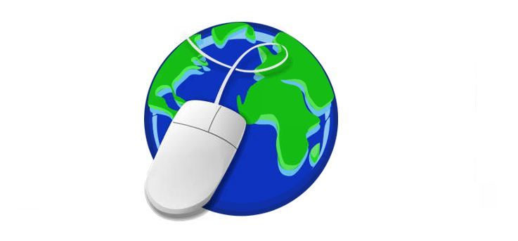 Globo e mouse del computer Globo con il mouse di un computer che simboleggia un'ora di consultazione di Internet