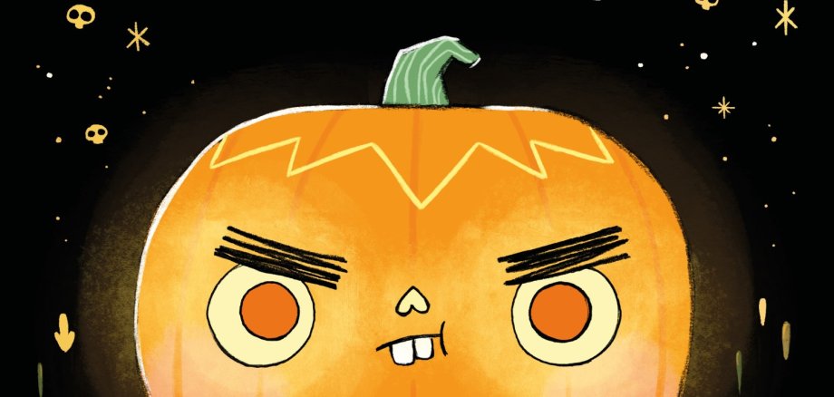 O Rufus cor de laranja desenhado em forma de abóbora parece azedo contra um fundo preto.