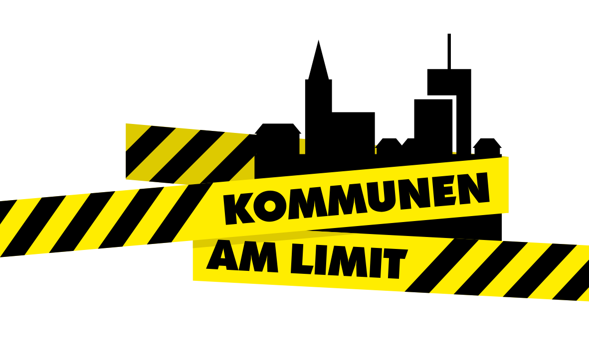 Schwarz-gelbe Warnbänder mit dem Text 'KOMMUNEN AM LIMIT' in fetten Großbuchstaben