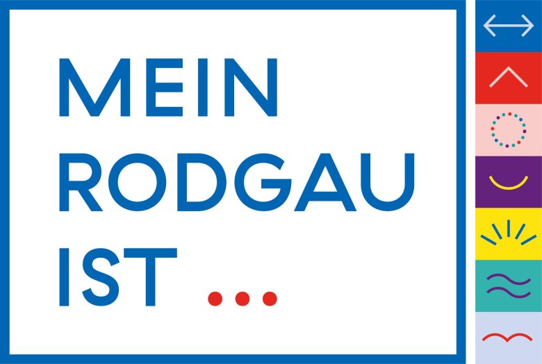 Grafik "Mein Rodgau ist..." Die Grafik zeigt den Text "Mein Rodgau ist..." im Zentrum und rechts davon Icons mit Symbolen der Rodgauer Vielfaltserklärung