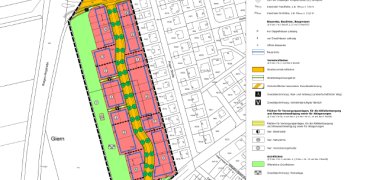 Beispiel einer Bebauungsplanung Links ist schematisch ein neuer Straßenzug mit Bebauung der Marienbader Allee und auf der rechten Seite eine erklärende Legende