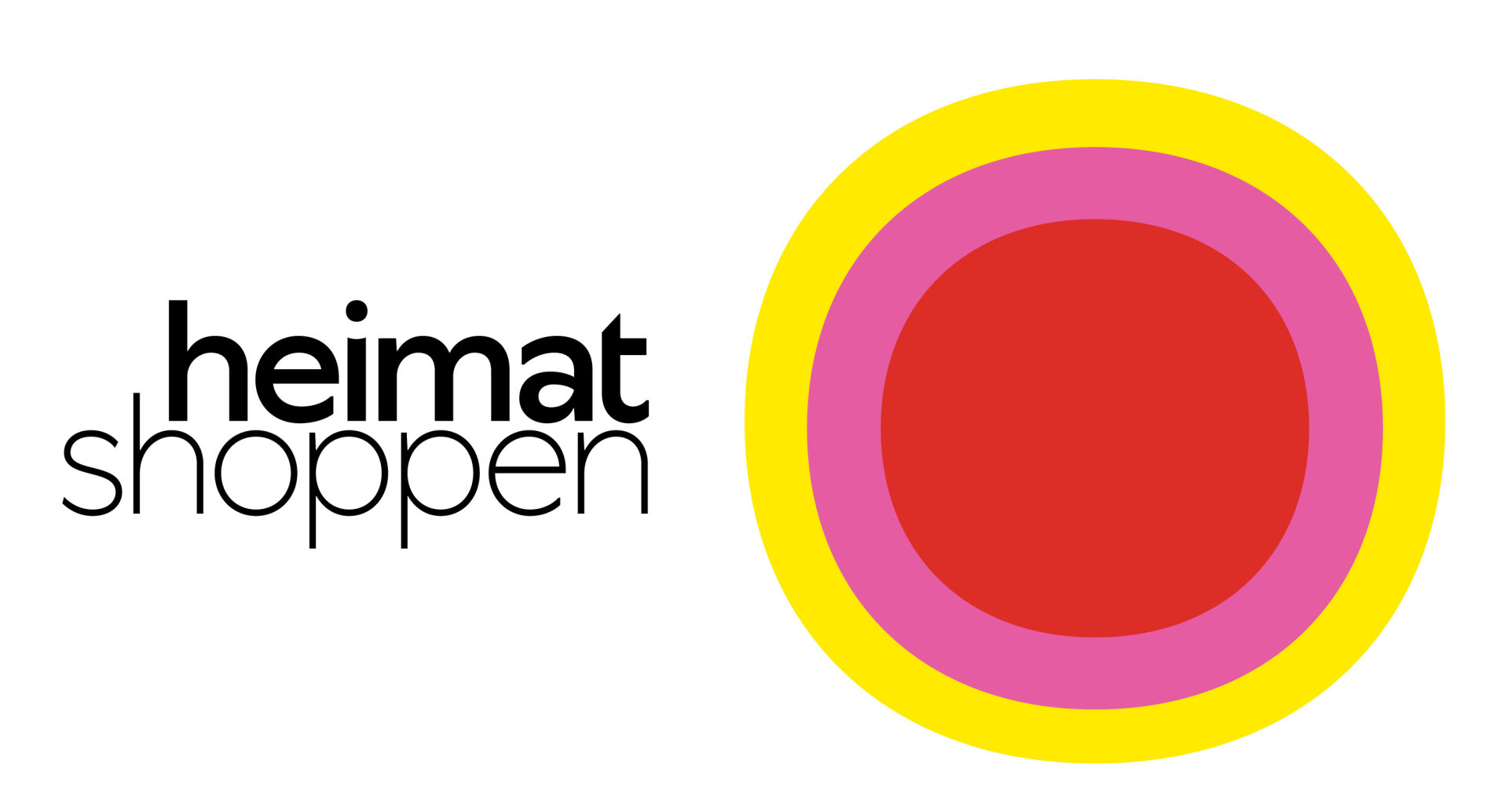 "Heimat shoppen" Logo Schriftzug "heimat shoppen" in schwarzer Schrift neben einem Kreis mit roten, pinken und gelben Ringen