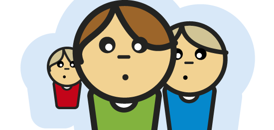 Logo der "Notinsel" mit drei stilisierten Kinderfiguren in grün, blau und rotem Oberteil. Darunter der Schriftzug : "Wo wir sind, bist du sicher"